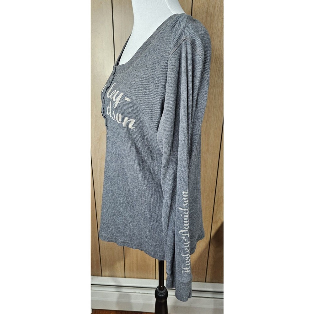 Harley Davidson Womens 1W Gray Thermal Henley Shirt Long Sleeve Motorcycle Logo - Picture 2 of 16